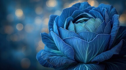 Obraz premium Close-up of a vibrant blue ornamental cabbage.