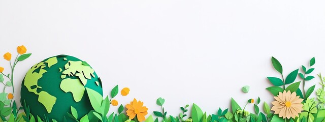 Vibrant Earth Day with Lush Eco-Friendly Landscape on White Background