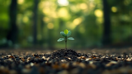 Small plant growing between pebbles in sunlight