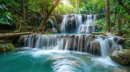 Obraz premium Serene Waterfall in Lush Jungle