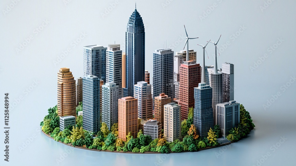 Aufkleber a conceptual illustration of renewable energy sources integrating seamlessly into urban design stock