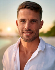 Fototapeta premium portrait of a man, beach in the background