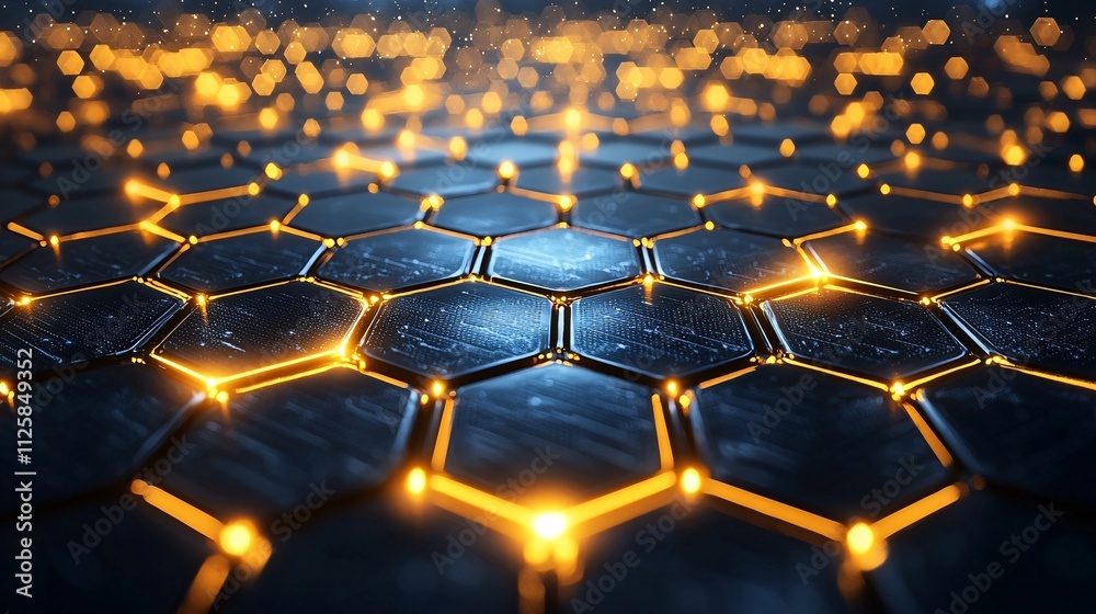 Poster A glowing representation of advanced materials developed using molecular precision Stock Photo with side copy space