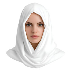 Naklejka premium Woman wearing a white headscarf in a serene and elegant pose during a peaceful moment of contemplation