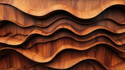 Abstract wooden waves gently undulating, showcasing the natural grain patterns and artful design, evoking an organic sense of beauty