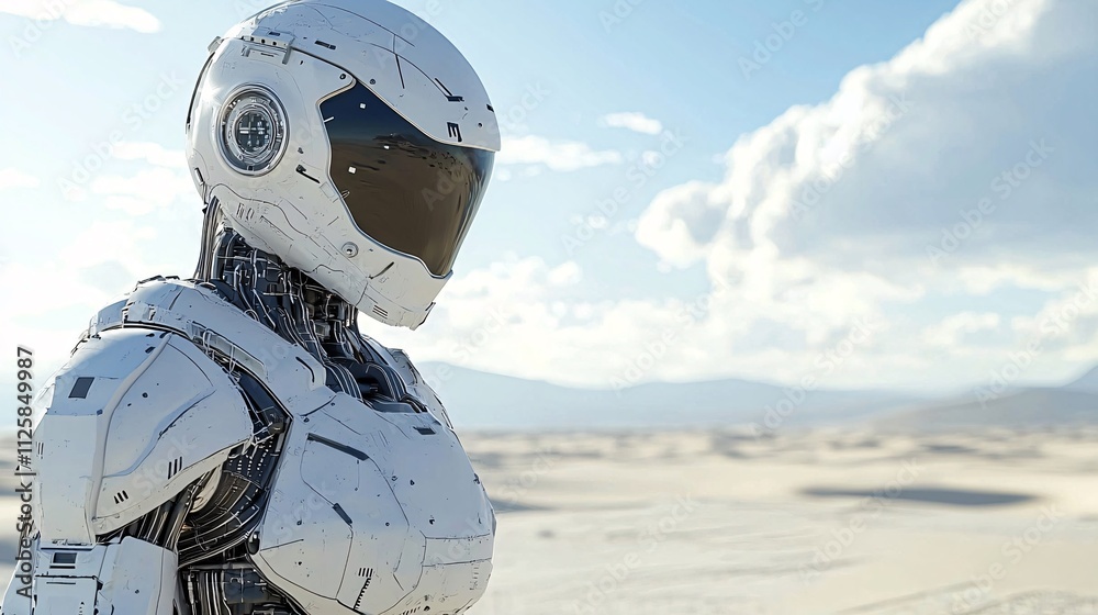 Poster A breakthrough moment of AI robotics being trained to explore uncharted environments Stock Photo with side copy space