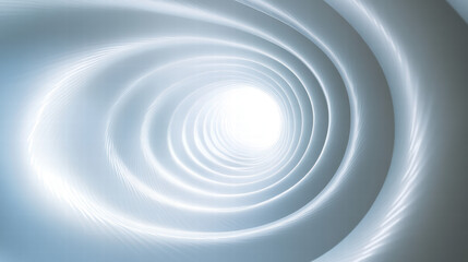 Fototapeta premium White background, white spiral tunnel effect, 3D rendering, minimalist style, symmetrical composition