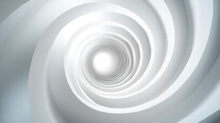 White background, white spiral tunnel effect, 3D rendering, minimalist style, symmetrical composition