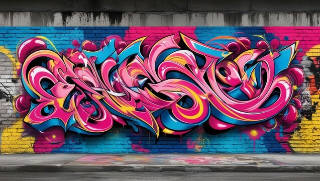 Fototapeta stunning street wall graffiti painting and aerosol urban art wallpaper. vibrant urban backdrop for spray-painting graffiti in the vein of contemporary culture