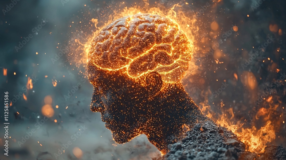 Poster A glowing representation of neural networks used in AI innovation for healthcare Stock Photo with side copy space