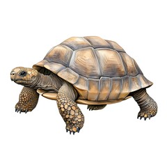 Obraz premium Realistic Illustration of a Giant Tortoise Crawling on a White Background, Showcasing Its Textured Shell and Distinctive Features, Perfect for Nature and Wildlife Themes