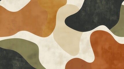 Abstract camouflage pattern featuring organic shapes in earthy tones.