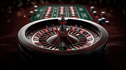 Close-up of a roulette wheel in a casino setting