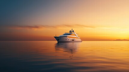 Luxury yacht anchored at sunset on tranquil waters