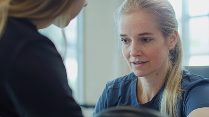 Focused therapist guiding patient through rehabilitation exercise