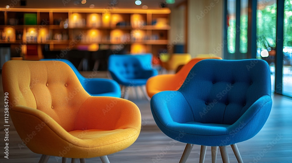 Aufkleber a modern lounge with a playlist of soft sounds and coffee inspiring conversations stock photo with s