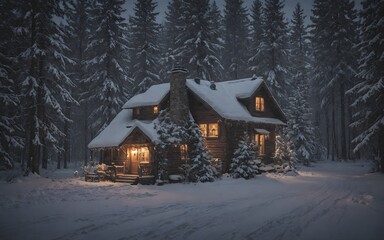  Snow-Covered Mountain Village with Warm Lights: A Romantic Winter Scene