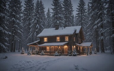  Snow-Covered Mountain Village with Warm Lights: A Romantic Winter Scene