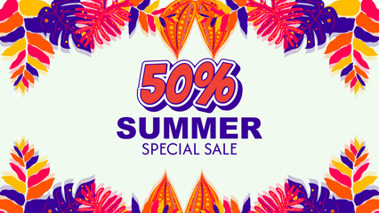 Obraz premium summer leaf illustration promotion background design