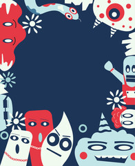 card design with cute monster doodle