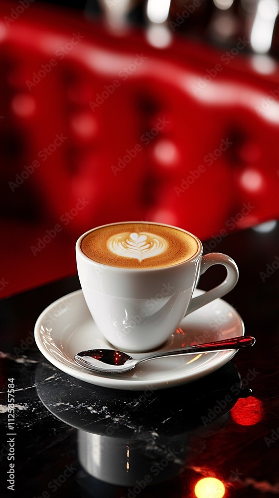 Poster an elegant evening at a jazz cafe with a hot latte and soothing melodies stock photo with side copy 