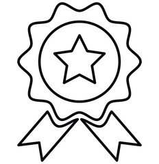 Quality certify badge icon. Qualification certificate medal. Outline silhouette badge with ribbon icon set. 