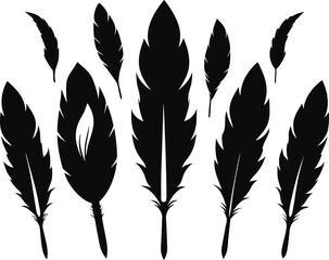 Elegant Feather Silhouettes – Black Vector Illustration.
