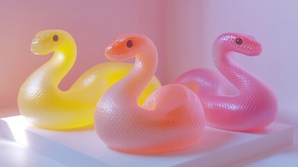 Obraz premium Colorful inflatable ducks floating in a bright pool