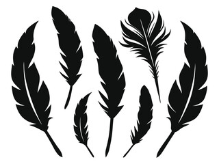 Obraz premium Elegant Feather Silhouettes – Black Vector Illustration.