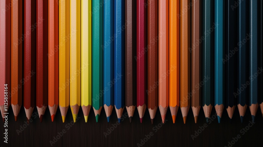 Poster A set of colored pencils arranged in a neat row.