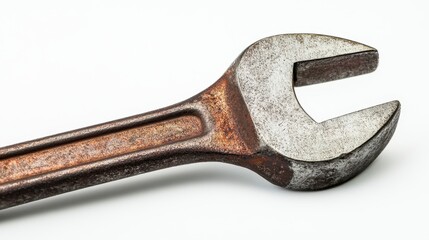 Rusty Wrench Close-Up on White Background