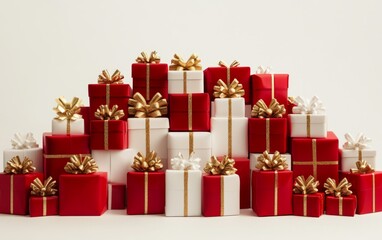 Obraz premium red and white gift boxes with golden bows