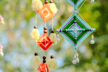 Cross Knitting mandala god's eye woven protective talisman, Crocheted Net