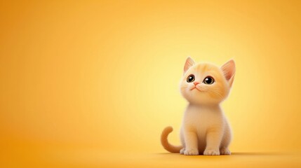 Fototapeta premium A cartoon kitten sitting with its tail curled.