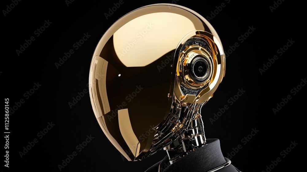 Poster a humanoid robot with sleek metallic features.