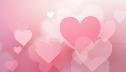Soft pink heart shapes on blurred background for Valentine's Day celebration and decoration