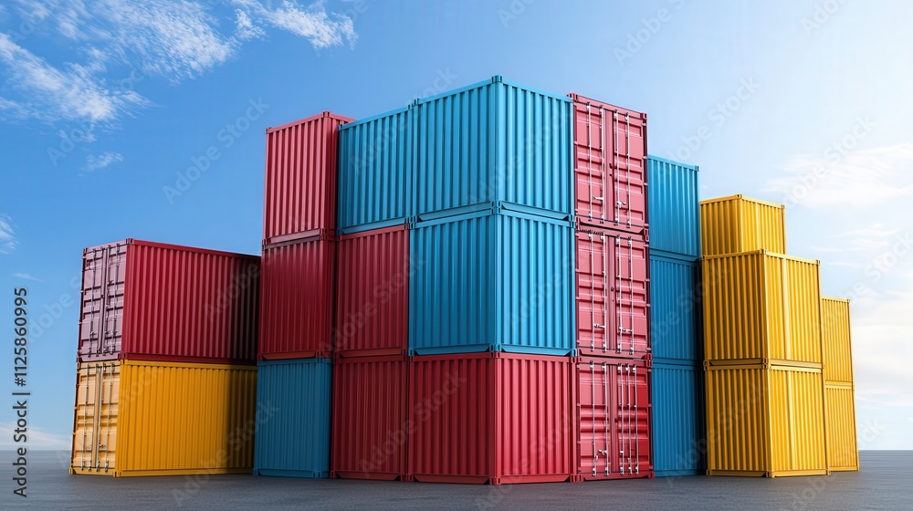 Poster A stack of colorful shipping containers arranged neatly.