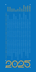 Calendrier 2025 Fran&ccedil;ais, Vertical et Modifiable, Couleur bleu