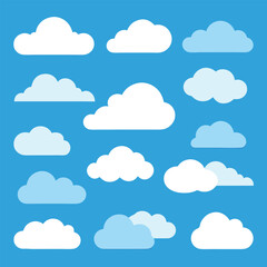 Fototapeta premium Playful Cloud Vector Set on Blue Background.