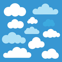 Playful Cloud Vector Set on Blue Background.