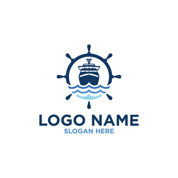 Cruise Ship Rudder Logo Design Sea. Cruise ship rudder logo design with ocean waves