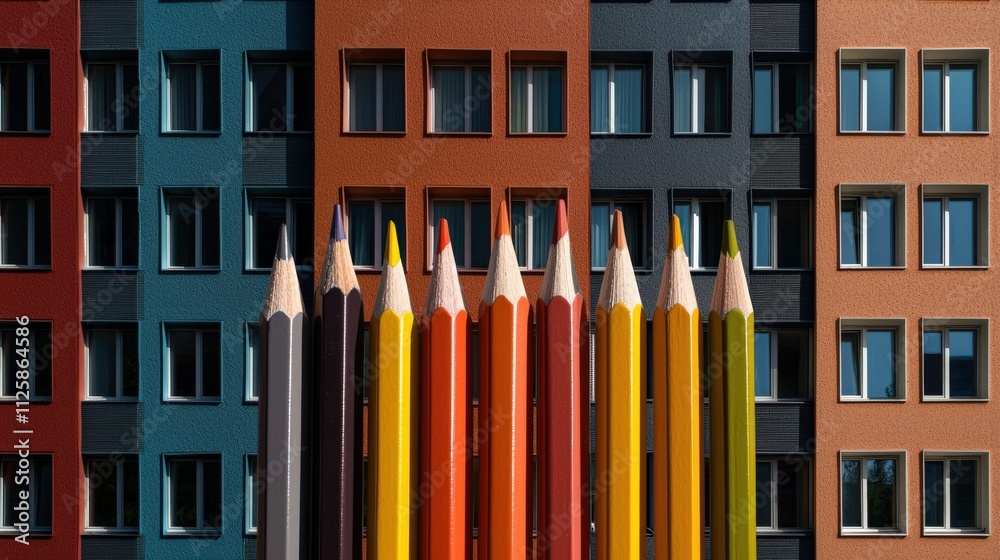 Poster A set of colored pencils arranged in a neat row.