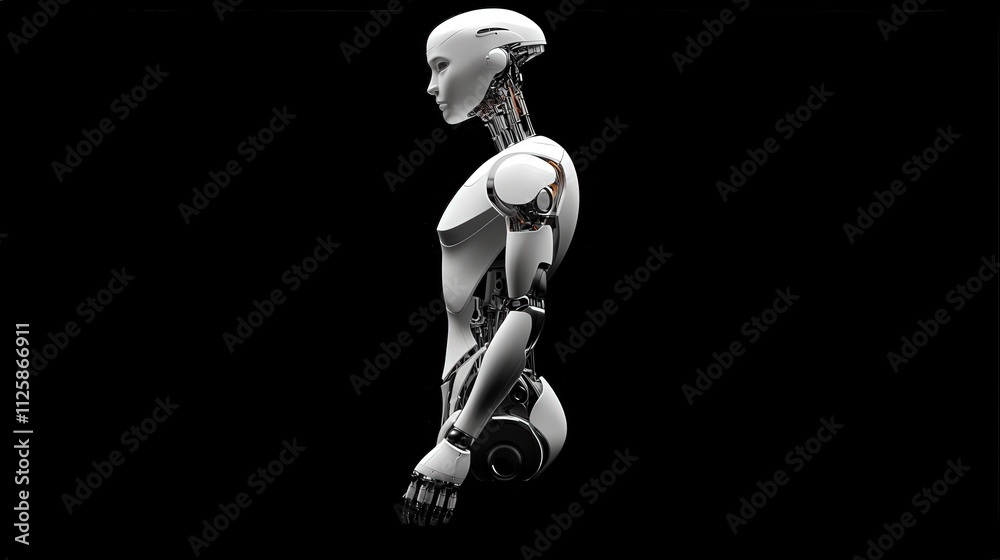Poster A humanoid robot with sleek metallic features.