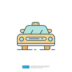 A simple illustration of a taxi, featuring a light top and a streamlined design, representing urban transportation.