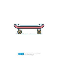 A simple illustration of a skateboard, featuring a pink deck and two wheels, symbolizing leisure and sports activities.