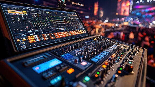 Digital audio mixing console at a concert.