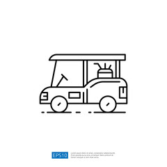 A simple line drawing of a food cart, featuring a canopy and wheels, suggesting a mobile food service.