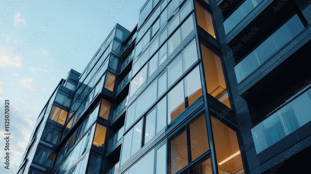 Aufkleber a modern apartment complex with sleek lines and large glass windows.
