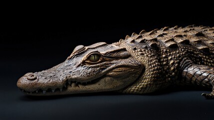 Obraz premium A crocodile lying flat, showing its rough-textured scales.