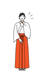 Shrine Maiden Of The Shrine, wearing White kosode and Red Hakama, tapping her chest.